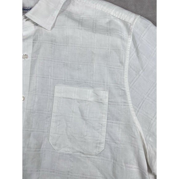 Tommy Bahama Linen Shirt Size XXL White Hawaiian Short Sleeve Pocket Shirt - Picture 8 of 10